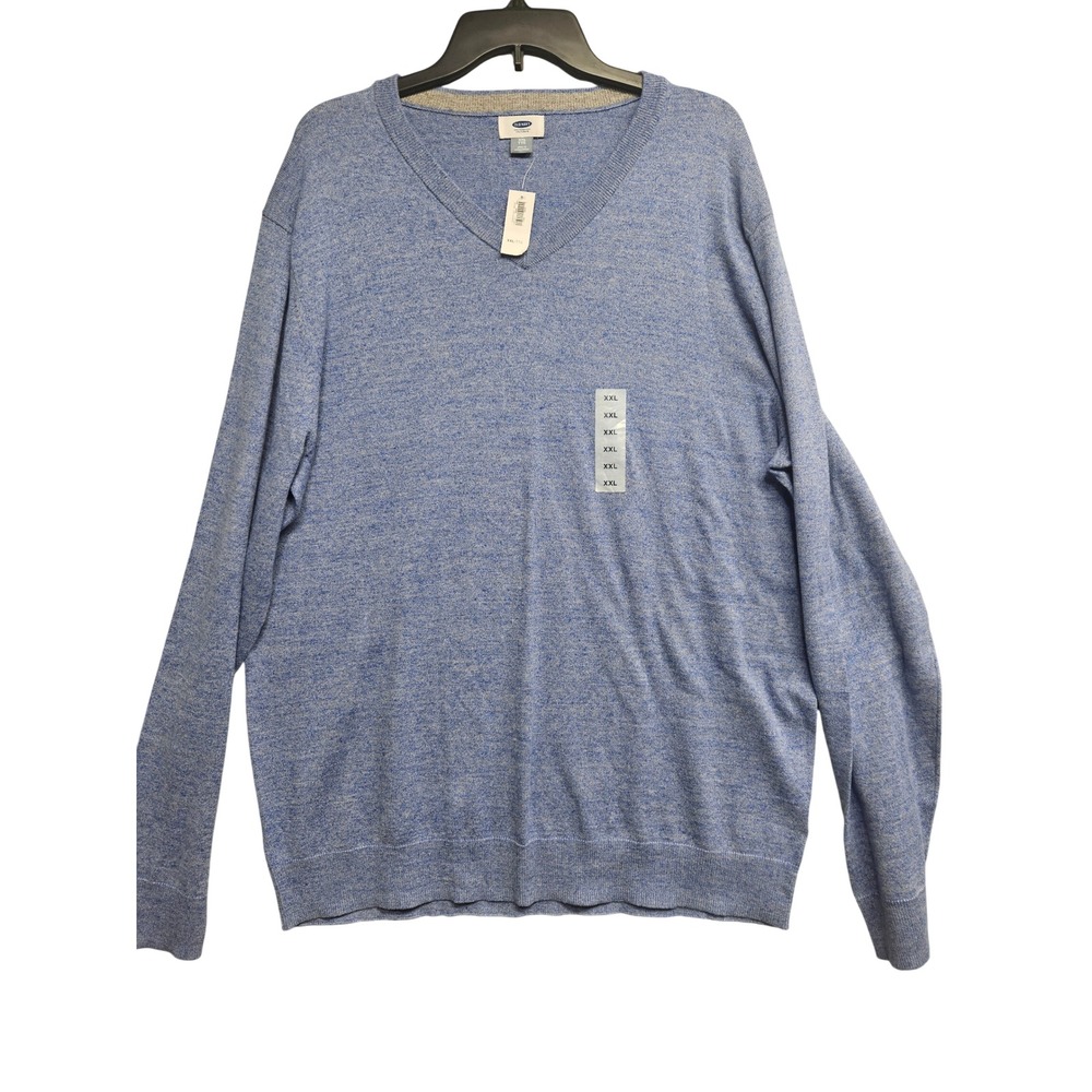 Old Navy Mens XXL V-Neck Sweater Blue Heather Cotton Blend Pullover 1166 NEW